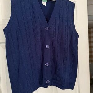 Elegant Blue Cable Knit Women's Cardigan Vest